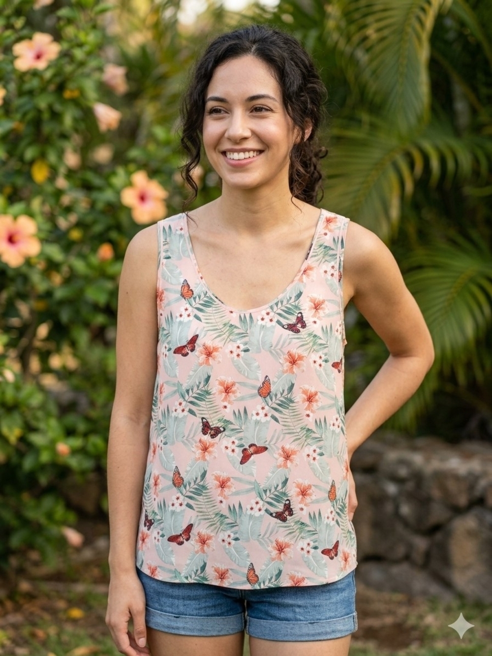Joie Aruna 100% Silk Tropical Floral Butterfly Tank Top Blouse Pink L
